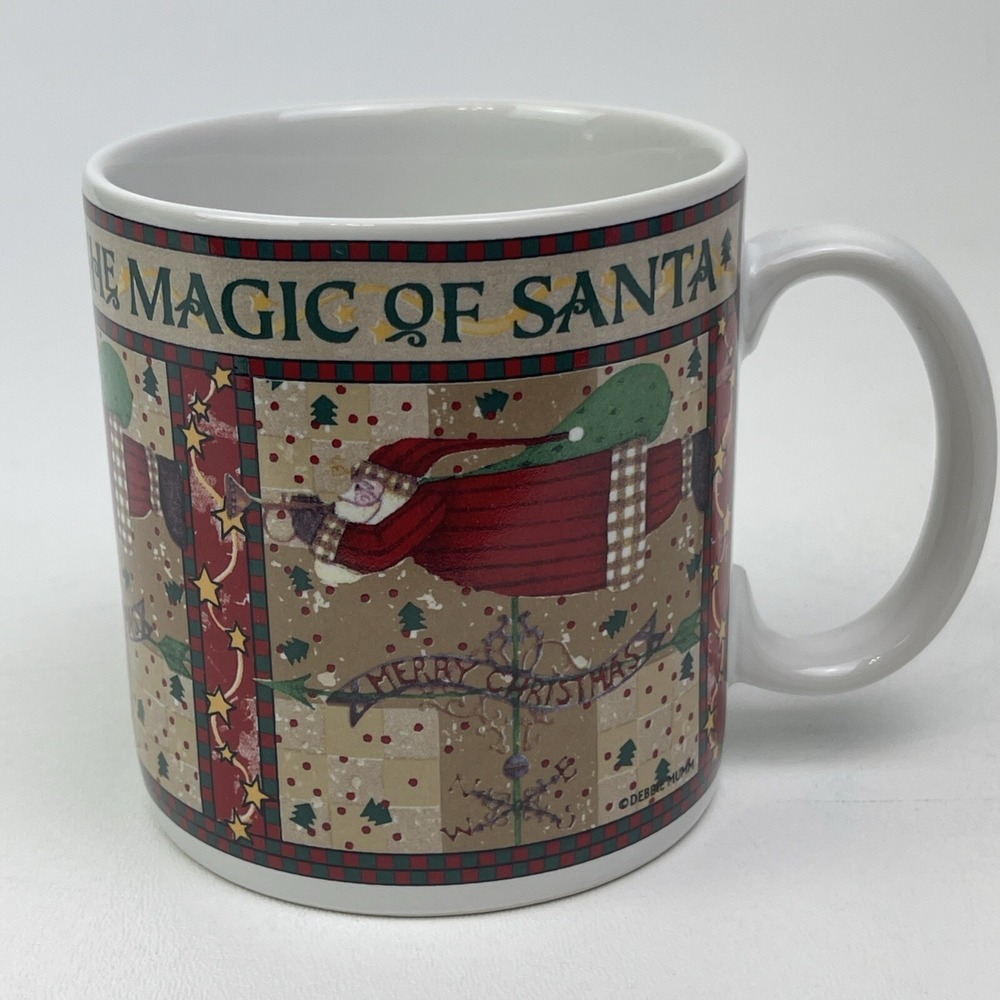 Vintage Sakura Magic of Santa Coffee Mugs 1996 Debbie Mumm 12 Oz Collectible